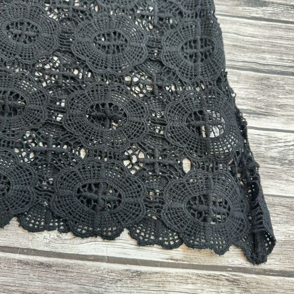 Keren Hart Women's Black Open Crochet Lace V Neck Tank Top Overlay L LG Large - Picture 7 of 11